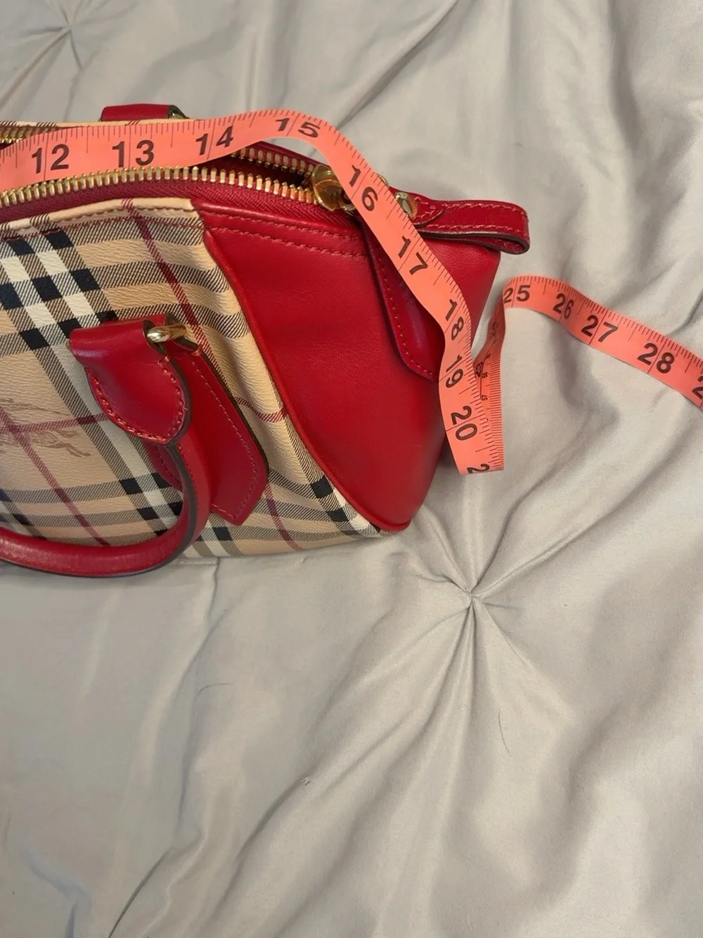 Burberry Haymarket Check Small Blaze Satchel – Military Red